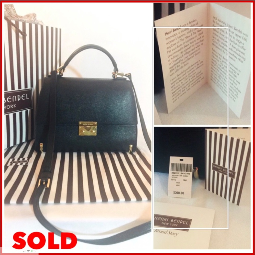 Henri Bendel Jet Black Waldorf Top Handle Satchel. - Picture 8 of 8